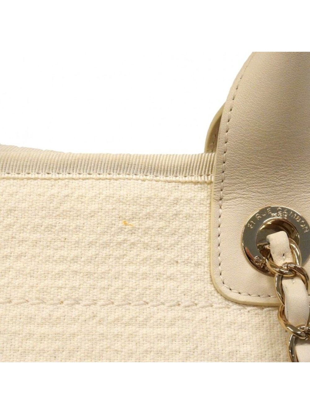 Chanel Handbag Deauville Canvas White Champagne Gold 2-Way - Picture 8 of 10